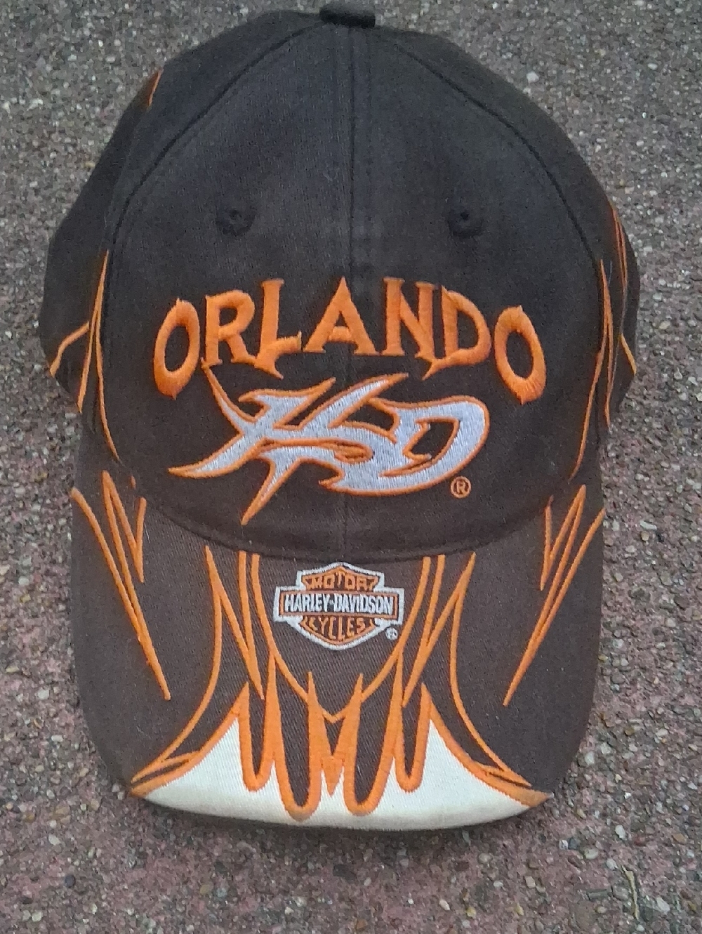 VINTAGE Harley-Davidson Orlando Embroidered Flame Baseball Cap - Black & Orange